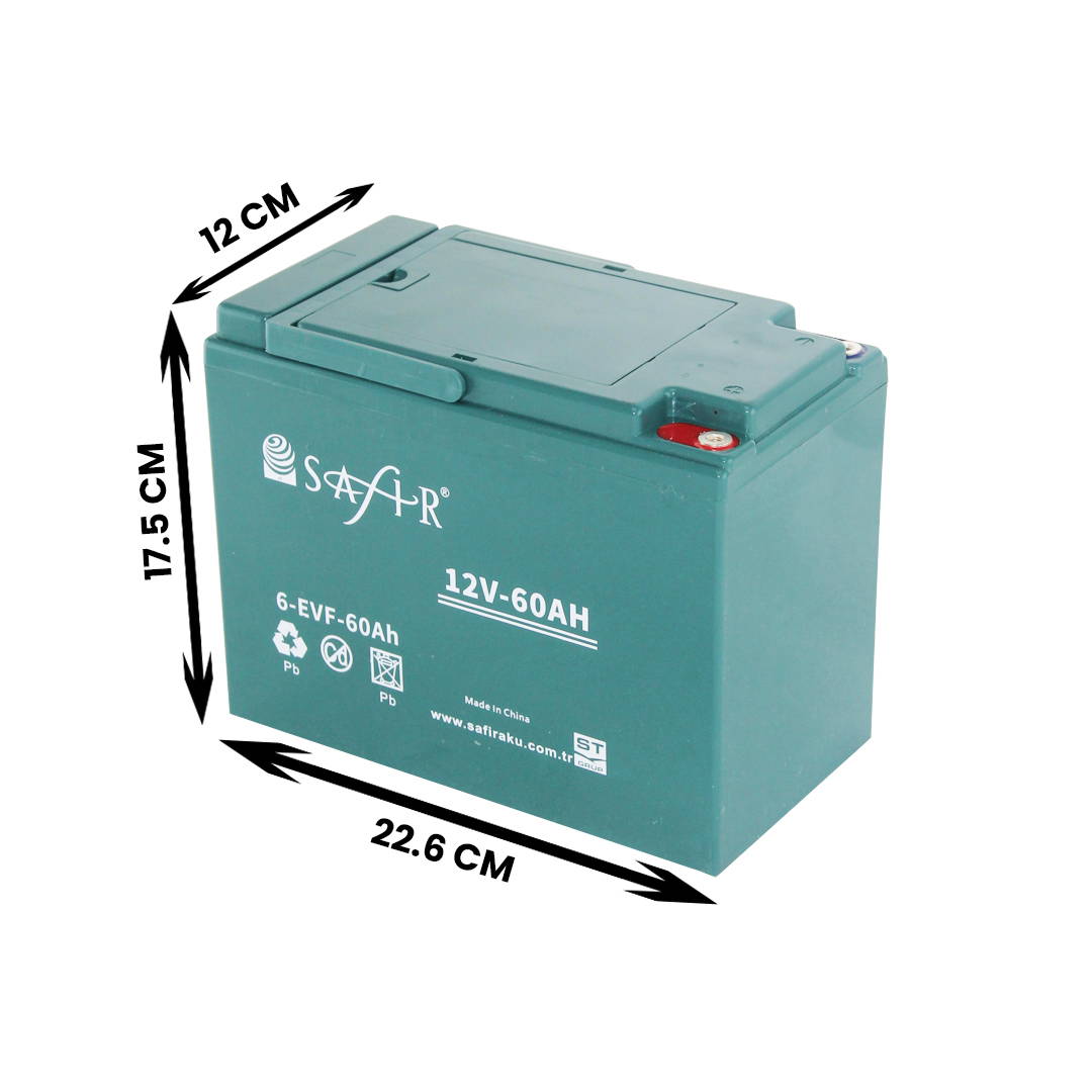 Safir Jel Akü 12 V - 60 Ah 2'li Set ölçüleri